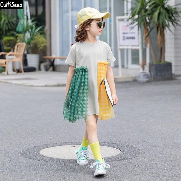 cultiseed girl dress 2020 new fashion big children girls plaid mesh patchwork short sleeve t-shirt dress kids cute causal, Red;yellow 
cultiseed girl dress 2020 new fashion big children girls plaid mesh patchwork short sleeve t-shirt dress kids cute causal, Red;yellow