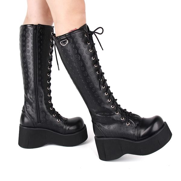 angelic imprint pu leather round toe punk style lolita boots knee lace up high boots stars lolita shoes size 35-46 135, Black
angelic imprint pu leather round toe punk style lolita boots knee lace up high boots stars lolita shoes size 35-46 135, Black