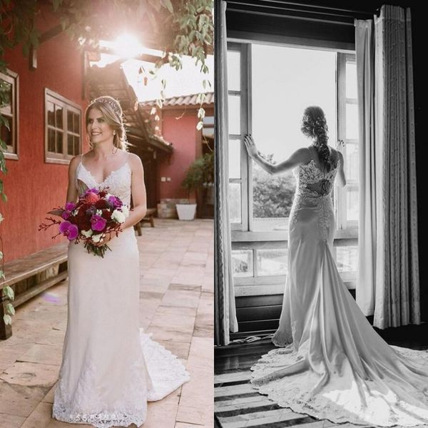 plus size spaghetti strap mermaid robes de mariée backless court train sleeveless lace applique satin garden wedding dresses, White
plus size spaghetti strap mermaid robes de mariée backless court train sleeveless lace applique satin garden wedding dresses, White