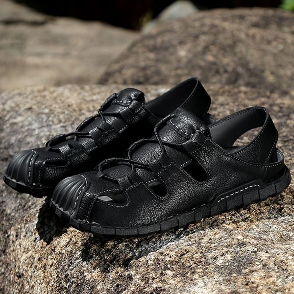 men pu leather casual sandals outdoor 2020 summer handmade men breathable casual shoes footwear walking sandals big size 38-48, Black
men pu leather casual sandals outdoor 2020 summer handmade men breathable casual shoes footwear walking sandals big size 38-48, Black