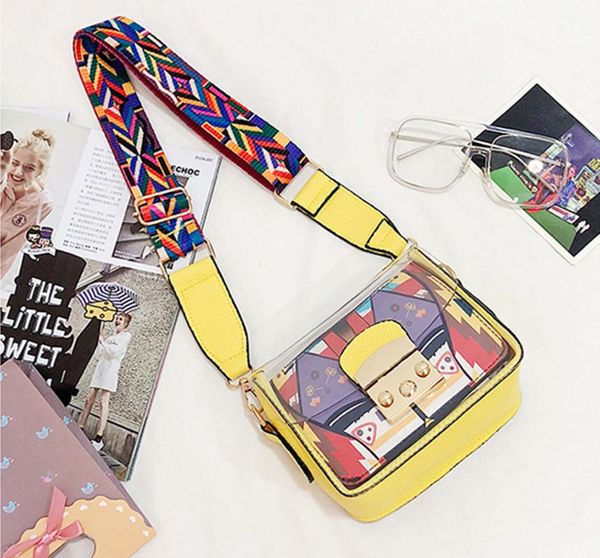 2019 new genuine leather ladies bag ladies shoulder bag fashion messenger korean transparent small square