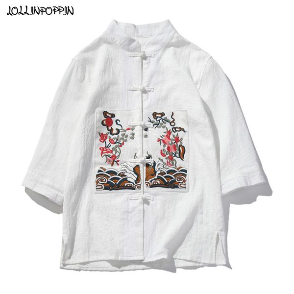 traditional chinese style embroidery pattern patched mens white shirt three-quarter sleeves men casual shirts mandarin collar, White;black
traditional chinese style embroidery pattern patched mens white shirt three-quarter sleeves men casual shirts mandarin collar, White;black