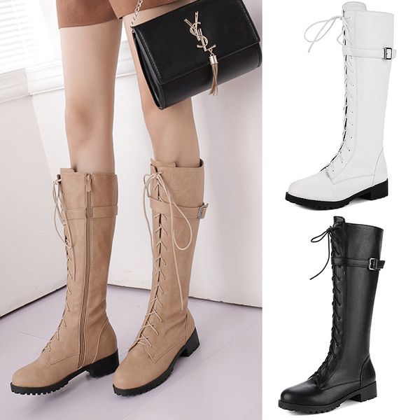 2018 fashion women quality leather buckle front lace-up side zip thigh high knight boots low heels solid winter warm long boots, Black
2018 fashion women quality leather buckle front lace-up side zip thigh high knight boots low heels solid winter warm long boots, Black