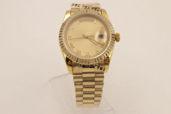 men luxury wristwatch classic 36mm gold dial sapphire glass original day date automatic full stainless steel trap watch, Slivery;brown
men luxury wristwatch classic 36mm gold dial sapphire glass original day date automatic full stainless steel trap watch, Slivery;brown