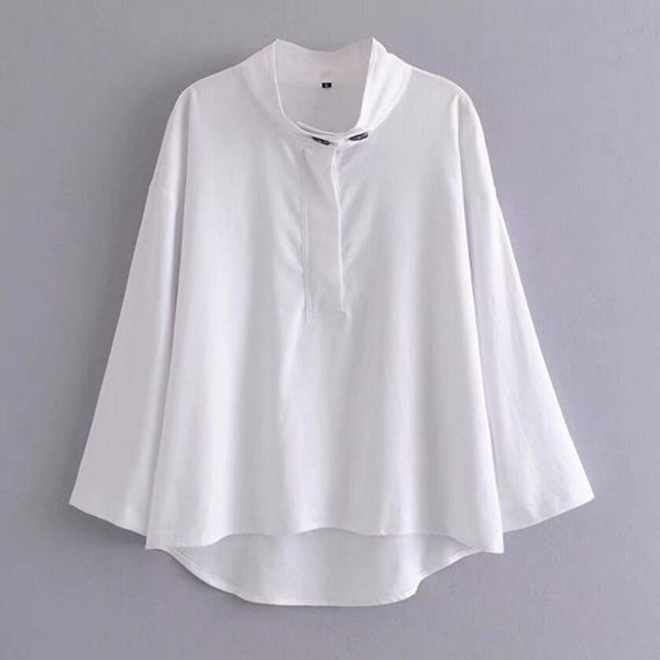 2019 spring new chic open buttons high collar pullover shirt women drop shoulder loose sleeve cotton linen blouse casual, White
2019 spring new chic open buttons high collar pullover shirt women drop shoulder loose sleeve cotton linen blouse casual, White