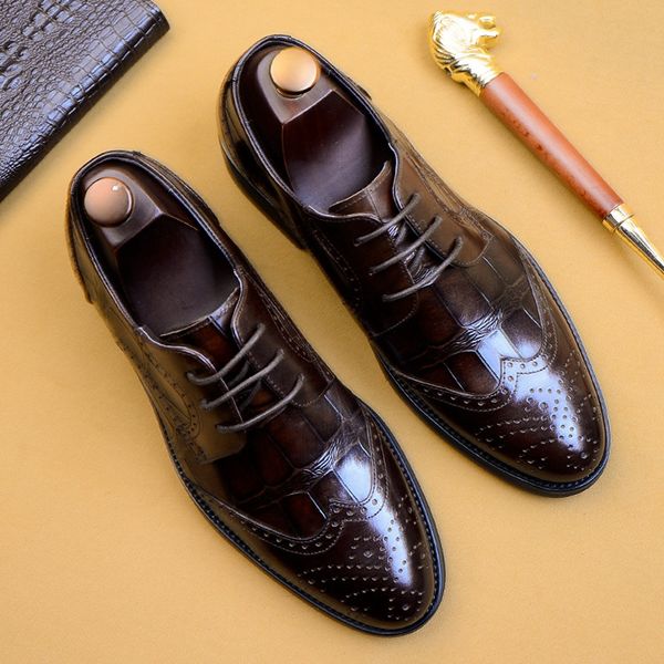 new pattern genuine leather formal dress wingtip brogues shoes retro round toe handcrafted men's business office oxfords as152, Black
new pattern genuine leather formal dress wingtip brogues shoes retro round toe handcrafted men's business office oxfords as152, Black
