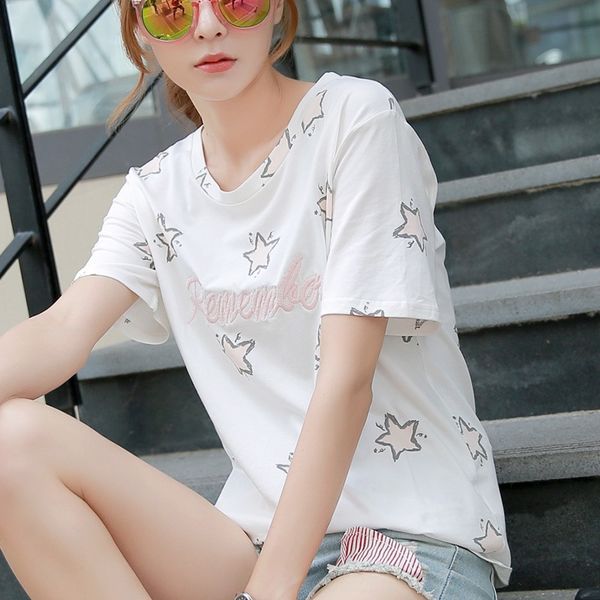 2019 loose all-match star stars and stars loose ins star printing bf white t-shirt female
2019 loose all-match star stars and stars loose ins star printing bf white t-shirt female
