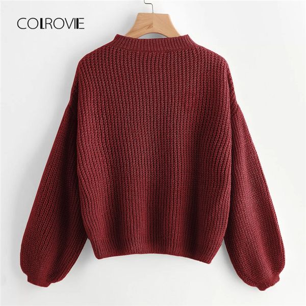 colrovie burgundy solid drop shoulder lantern sleeve casual sweaters 2018 winter stand collar women pullover warm ladies jumper, White;black
colrovie burgundy solid drop shoulder lantern sleeve casual sweaters 2018 winter stand collar women pullover warm ladies jumper, White;black