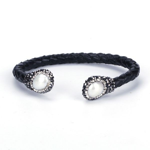 rough freshwater pearl turquoises stone bead charm dark brown black real leather wrap adjustable open bracelet women, White
rough freshwater pearl turquoises stone bead charm dark brown black real leather wrap adjustable open bracelet women, White