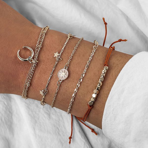 4pcs/set boho gold chains star horns beads layering bracelets set for women red string pendant bracelet bangles set, Black
4pcs/set boho gold chains star horns beads layering bracelets set for women red string pendant bracelet bangles set, Black