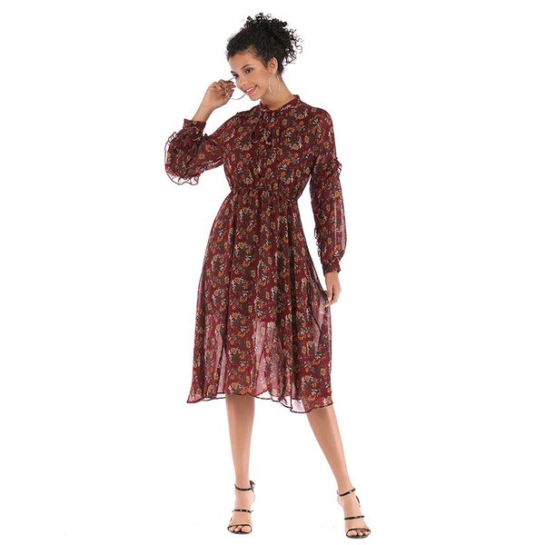 2019 women's bowls broken flower chiffon dress long loose long-sleeved swagger skirt, Black;gray
2019 women's bowls broken flower chiffon dress long loose long-sleeved swagger skirt, Black;gray