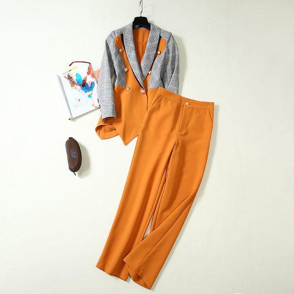 autumn 2019 new european and american women's wear long sleeve case grain stitching coat trousers fashion suits, White
autumn 2019 new european and american women's wear long sleeve case grain stitching coat trousers fashion suits, White