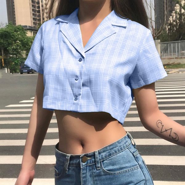 2020 summer women plaid short sleeve blouse crop lady wild casual turn-down collar short shirts new, White
2020 summer women plaid short sleeve blouse crop lady wild casual turn-down collar short shirts new, White