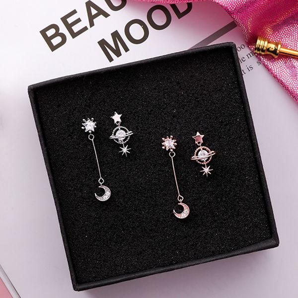 2018 new design korean asymmetric earrings for women trendy shiny rhinestone moon star planet pendientes cute girl gifts jewelry, Silver
2018 new design korean asymmetric earrings for women trendy shiny rhinestone moon star planet pendientes cute girl gifts jewelry, Silver