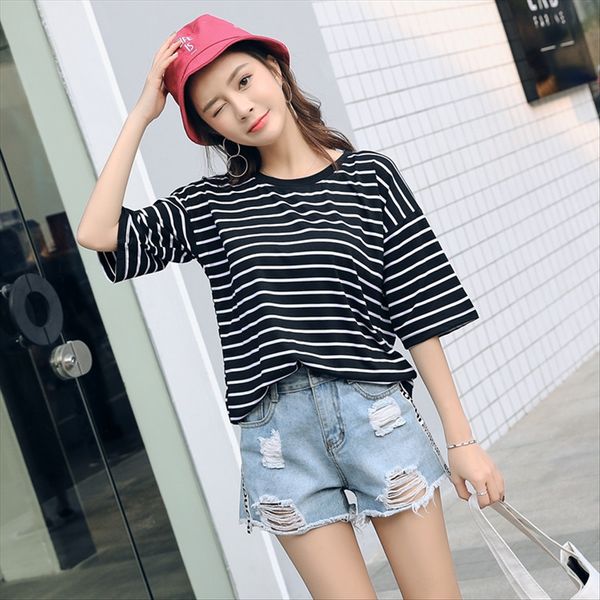 student personality short-sleeved striped loose large-size middle-sleeved half sleeve women's student personality short-sleeved t-shirt, White
student personality short-sleeved striped loose large-size middle-sleeved half sleeve women's student personality short-sleeved t-shirt, White