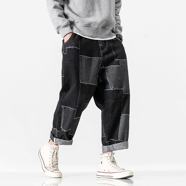 male japan streetwear hip hop jeans trousers men patch design loose casual denim ankle length harem pant, Blue
male japan streetwear hip hop jeans trousers men patch design loose casual denim ankle length harem pant, Blue