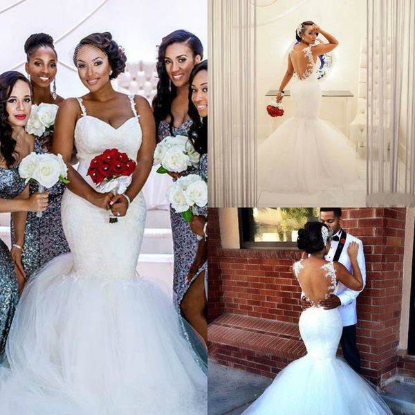 south africa mermaid wedding dresses spaghetti sweetheart lace appliques plus size wedding dress sheer backless long bridal gowns, White
south africa mermaid wedding dresses spaghetti sweetheart lace appliques plus size wedding dress sheer backless long bridal gowns, White