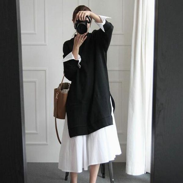 2020 new spring solid color round neck long sleeve black white split joint women sweatshirts skirt dc578
2020 new spring solid color round neck long sleeve black white split joint women sweatshirts skirt dc578