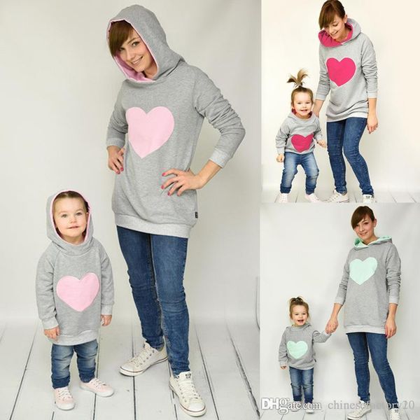 mother baby daughter hoodies heart printed sequins mom girls matching sweatshirt family matching outfits hoodies kids hooded sweater, Blue