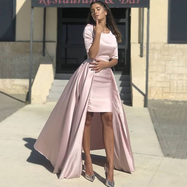 half sleeves high low prom dresses arabic satin pink evening dresses crew detachable train gothic formal party dresses abendkleider, Black
half sleeves high low prom dresses arabic satin pink evening dresses crew detachable train gothic formal party dresses abendkleider, Black