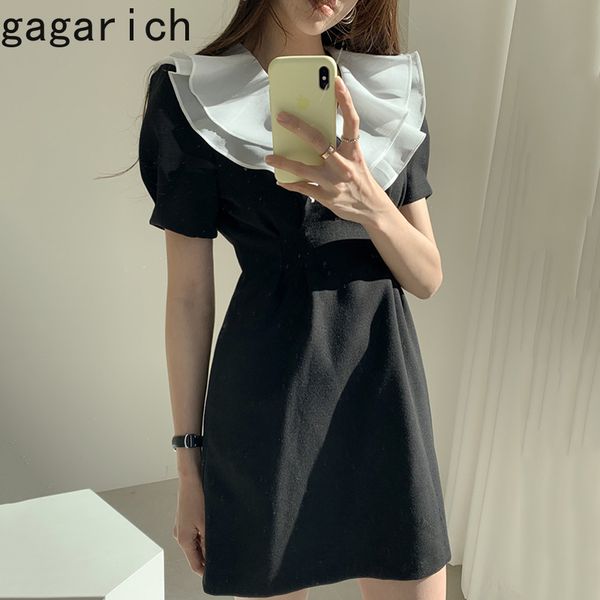gagarich women black dress korean chic retro lotus leaf collar contrasting color waist slimming puff sleeve female, Black;gray
gagarich women black dress korean chic retro lotus leaf collar contrasting color waist slimming puff sleeve female, Black;gray