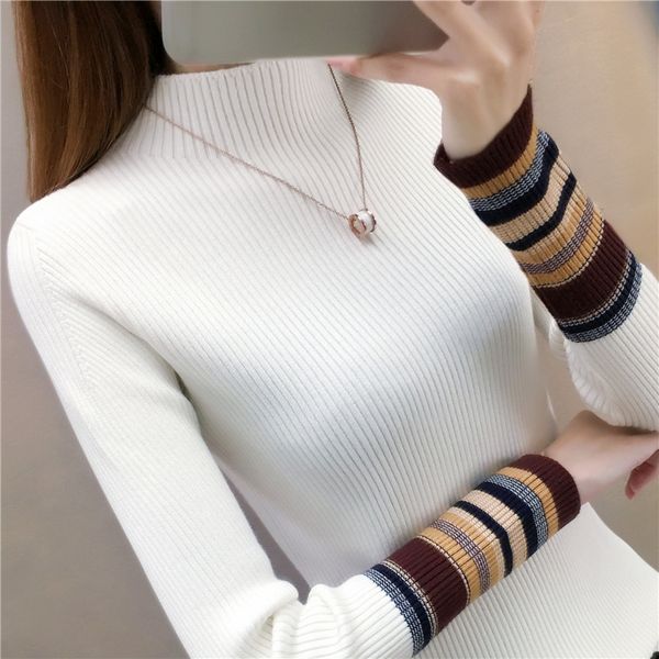 2019 spring autumn new women turtleneck bottoming sweater shirt female long striped sleeve warm tight knitted pullovers sweaters, White;black
2019 spring autumn new women turtleneck bottoming sweater shirt female long striped sleeve warm tight knitted pullovers sweaters, White;black
