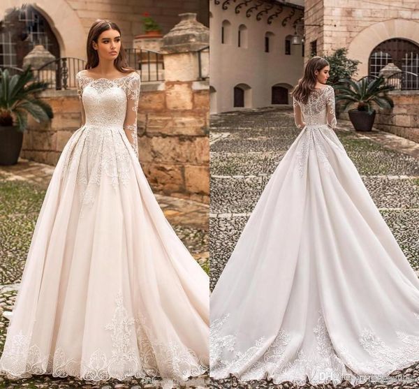2019 элегантный дизайнер плюс размер свадебные платья бато шеи кружева аппликация с длинными рукавами свадебные платья развертки поезд vesti, White
2019 элегантный дизайнер плюс размер свадебные платья бато шеи кружева аппликация с длинными рукавами свадебные платья развертки поезд vesti, White
