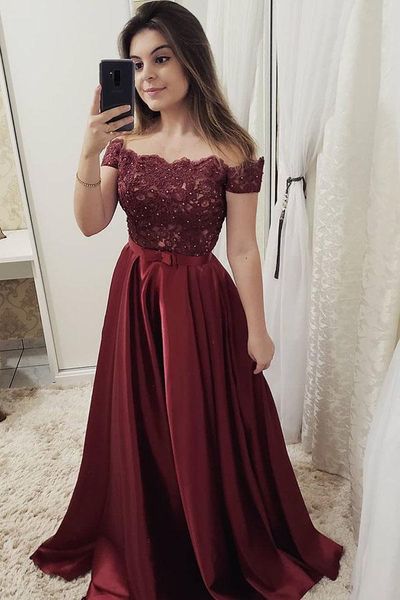 burgundy girls long bateau prom dresses with lace appliques evening gowns robe de soirée custom formal party gowns, Black
burgundy girls long bateau prom dresses with lace appliques evening gowns robe de soirée custom formal party gowns, Black