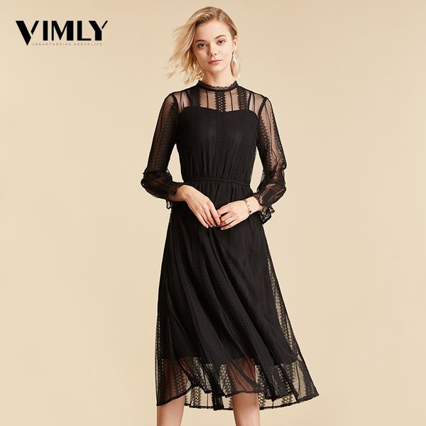 vimly elegant mesh lace embroider women dress stand-neck flare sleeve party dresses midi elastic waist hollow out dress, Black;pink
vimly elegant mesh lace embroider women dress stand-neck flare sleeve party dresses midi elastic waist hollow out dress, Black;pink