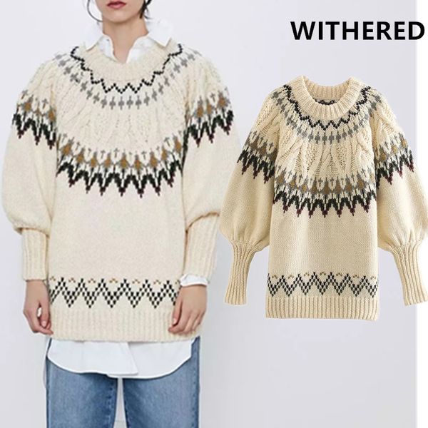 

withered winter sweaters women pull femme england style jacquard weave indie folk vintage oversize sweaters women pullovers, White;black