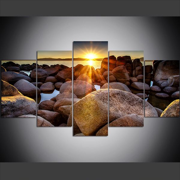 5 piece large size canvas wall art pictures creative sun stone lake art print oil painting for living room painting wall decor
5 piece large size canvas wall art pictures creative sun stone lake art print oil painting for living room painting wall decor