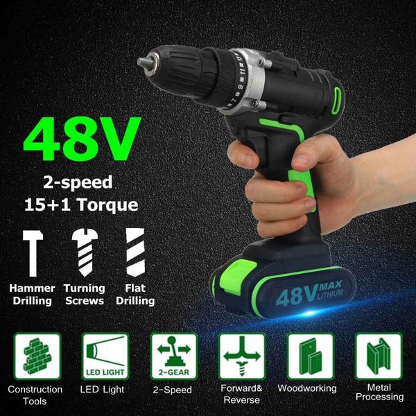 48v 3 in 1 cordless power drills 15+1 torque drilling tool dual speed electric screwdriver drill w/ 1 or 2 li-ion battery
48v 3 in 1 cordless power drills 15+1 torque drilling tool dual speed electric screwdriver drill w/ 1 or 2 li-ion battery