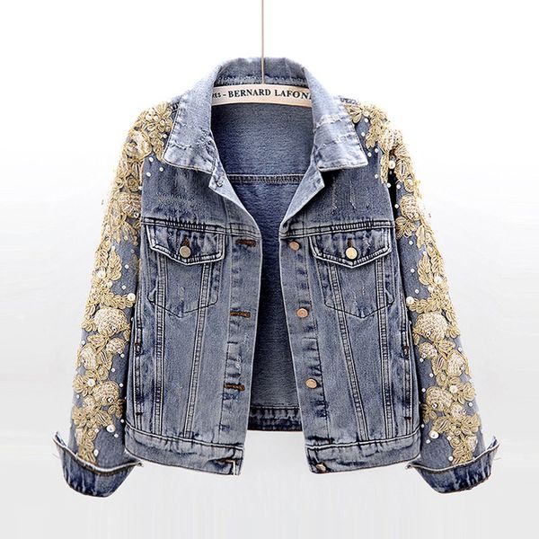 spring autumn women embroidered denim jackets long sleeve beads short loose coats blue jeans outwear bf style jackets streetwear, Black;brown
spring autumn women embroidered denim jackets long sleeve beads short loose coats blue jeans outwear bf style jackets streetwear, Black;brown