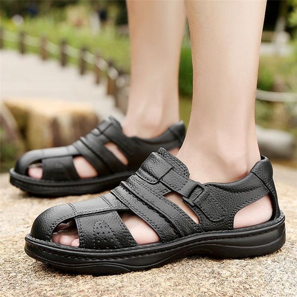 men's fashion casual sandals hook loop beach hole wading shoes 2020 men leather shoes thick-soled non-slip openwork, Black
men's fashion casual sandals hook loop beach hole wading shoes 2020 men leather shoes thick-soled non-slip openwork, Black