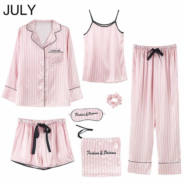 july women's 7 pieces pajamas sets emulation silk striped pajamas women sleepwear sets spring summer autumn homewear -xl, Black;red
july women's 7 pieces pajamas sets emulation silk striped pajamas women sleepwear sets spring summer autumn homewear -xl, Black;red