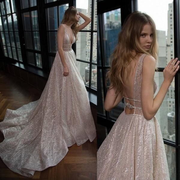 deep v neck 2020 berta wedding dresses backless sleeveless beaded luxury bridal gowns sweep train crystal illusion bodice wedding dress, White
deep v neck 2020 berta wedding dresses backless sleeveless beaded luxury bridal gowns sweep train crystal illusion bodice wedding dress, White