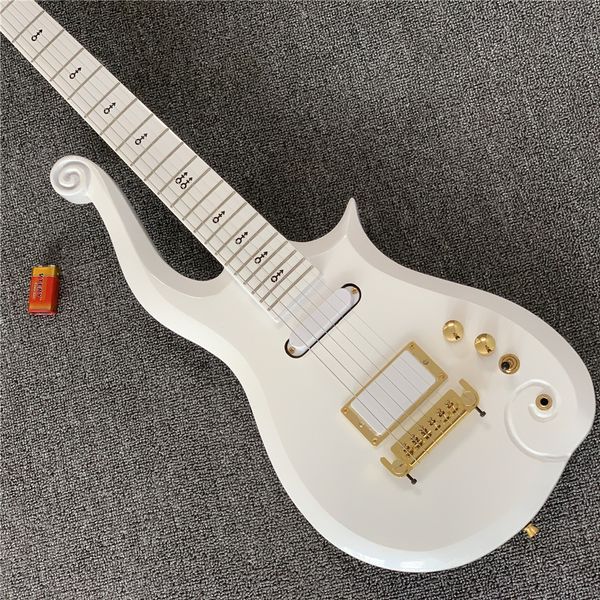 super rare prince cloud sparkle pearl white electric guitar alder body, maple neck, black symbol inlay, wrap around tailpiece
super rare prince cloud sparkle pearl white electric guitar alder body, maple neck, black symbol inlay, wrap around tailpiece