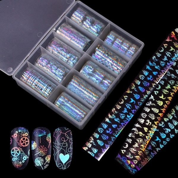 10 rolls/box 4*100cm holographic nail foil transfer decal for nails stickers leaf panda fire flame nail art decoration, Black
10 rolls/box 4*100cm holographic nail foil transfer decal for nails stickers leaf panda fire flame nail art decoration, Black