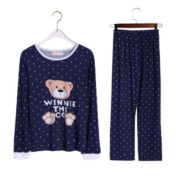 women long sleeve bear print and pants wave point pajamas set sleepwear, Blue;gray
women long sleeve bear print and pants wave point pajamas set sleepwear, Blue;gray