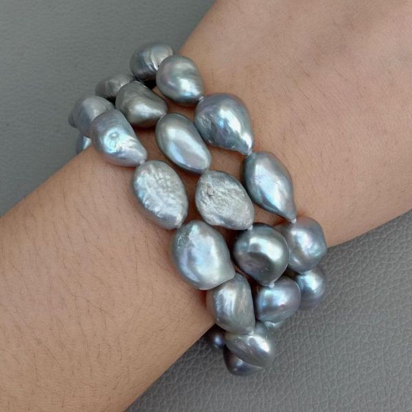 8'' 12x13mm natural cultured grey baroque freshwater pearl statement bracelet wedding classic for women, Black
8'' 12x13mm natural cultured grey baroque freshwater pearl statement bracelet wedding classic for women, Black