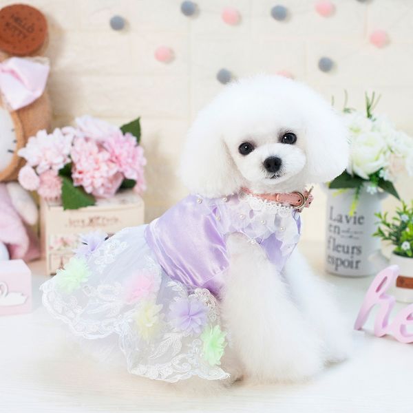 dresses for dogs cute pink/purple dog flowers skirt sundress