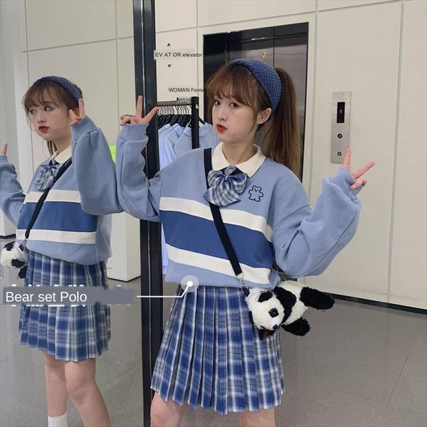 control 5 female tide ins2019 color matching embroidery cute girl polo shirt long sleeve + high sweater sweater waist, White
control 5 female tide ins2019 color matching embroidery cute girl polo shirt long sleeve + high sweater sweater waist, White