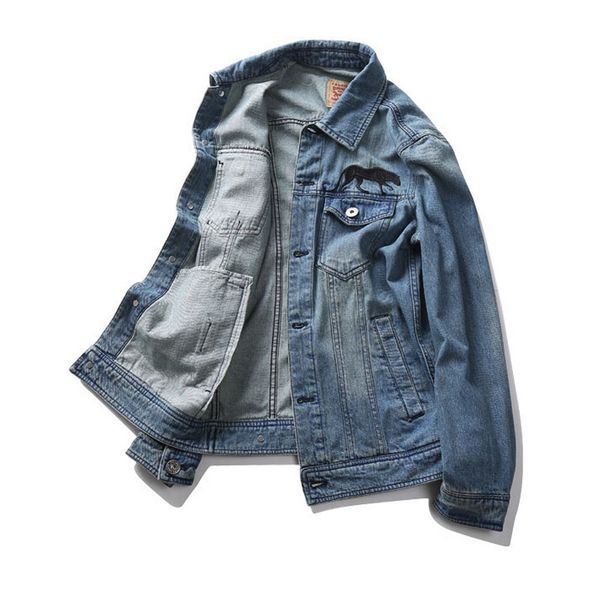 mens designer casual large size washed denim jacket 6816, Black;brown