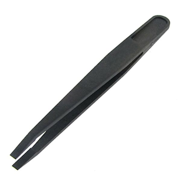 electronics plastic flat tip anti-static black tweezers tool