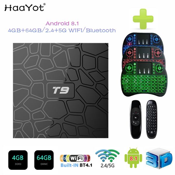2019 Newest 4GB 64GB Android 8.1 TV Box T9 RK3328 Quad Core 4G/64G USB 3.0 Smart 4K Set Top Box Optional 2.4G/5G Dual WIFI Bluetooth 4.1
2019 Newest 4GB 64GB Android 8.1 TV Box T9 RK3328 Quad Core 4G/64G USB 3.0 Smart 4K Set Top Box Optional 2.4G/5G Dual WIFI Bluetooth 4.1