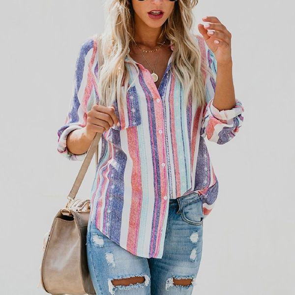 muke ladies autumn new european american color stripes large women blouse cute female womens shirt, White
muke ladies autumn new european american color stripes large women blouse cute female womens shirt, White