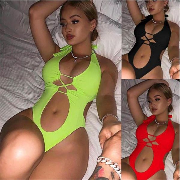 fashion solid color lace up halter one piece swimwear summer womens high waist beachwear womens hollow out bikini, White;black
fashion solid color lace up halter one piece swimwear summer womens high waist beachwear womens hollow out bikini, White;black