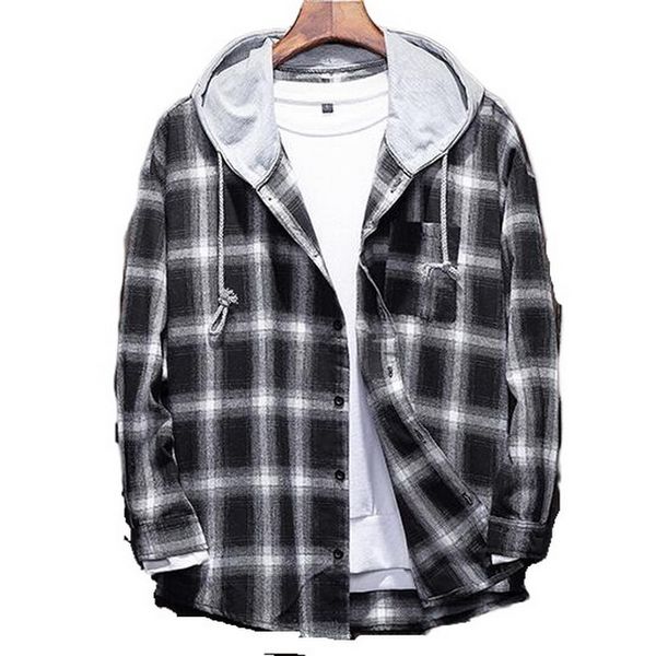 2019 spring autumn men's slim fit men long sleeve hooded shirt men plaid shirt male casual plus size 5xl, White;black
2019 spring autumn men's slim fit men long sleeve hooded shirt men plaid shirt male casual plus size 5xl, White;black