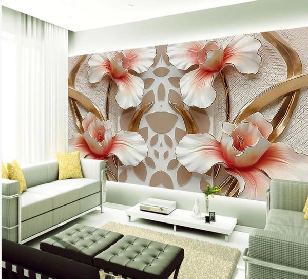 upscale 3d flower embossed background wall modern living room wallpapers