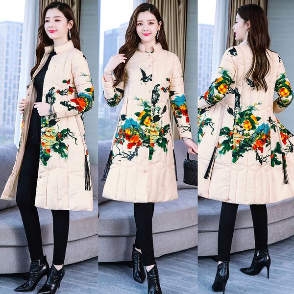 2018 winter women's large size flower and bird print cotton-padded coat female plus size long down cotton-padded coat jacket, Black
2018 winter women's large size flower and bird print cotton-padded coat female plus size long down cotton-padded coat jacket, Black